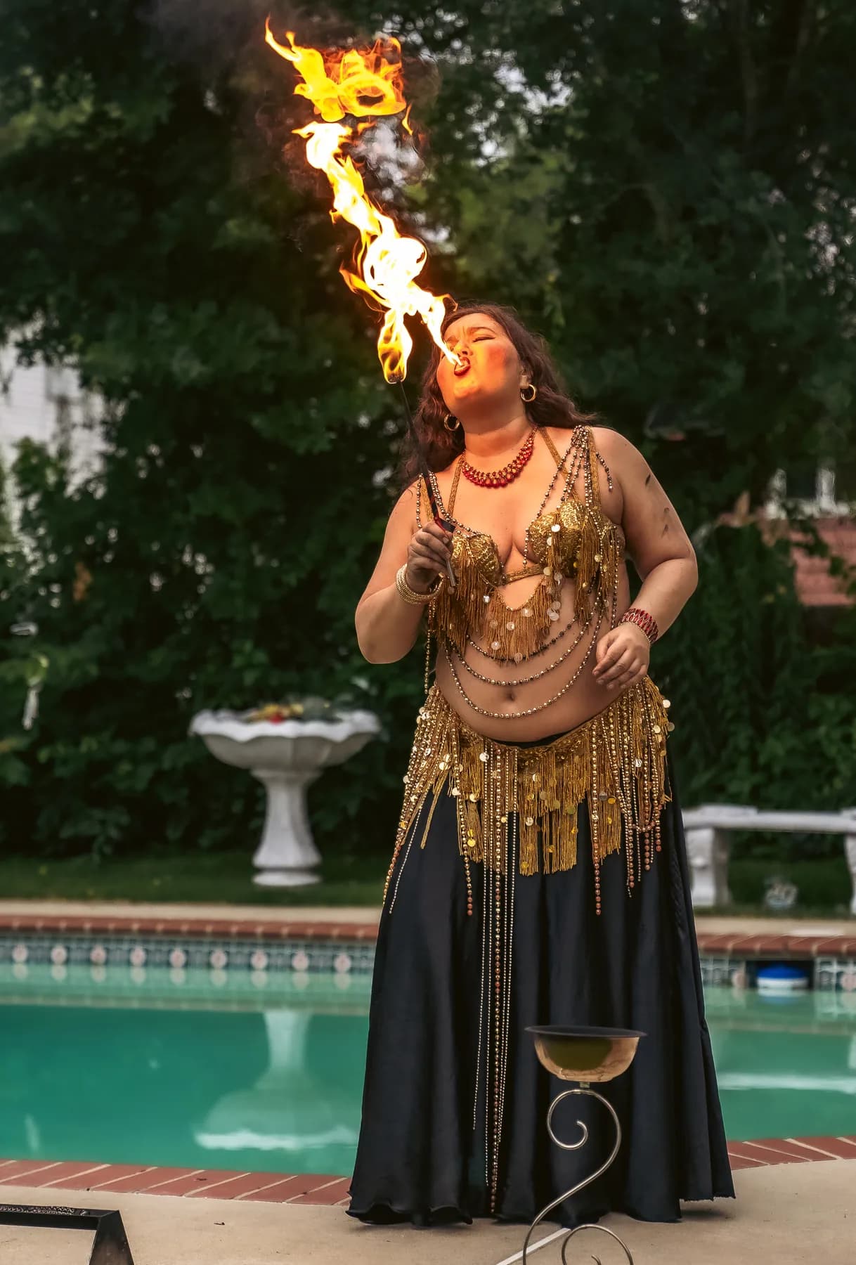 Lorenda performing with fire