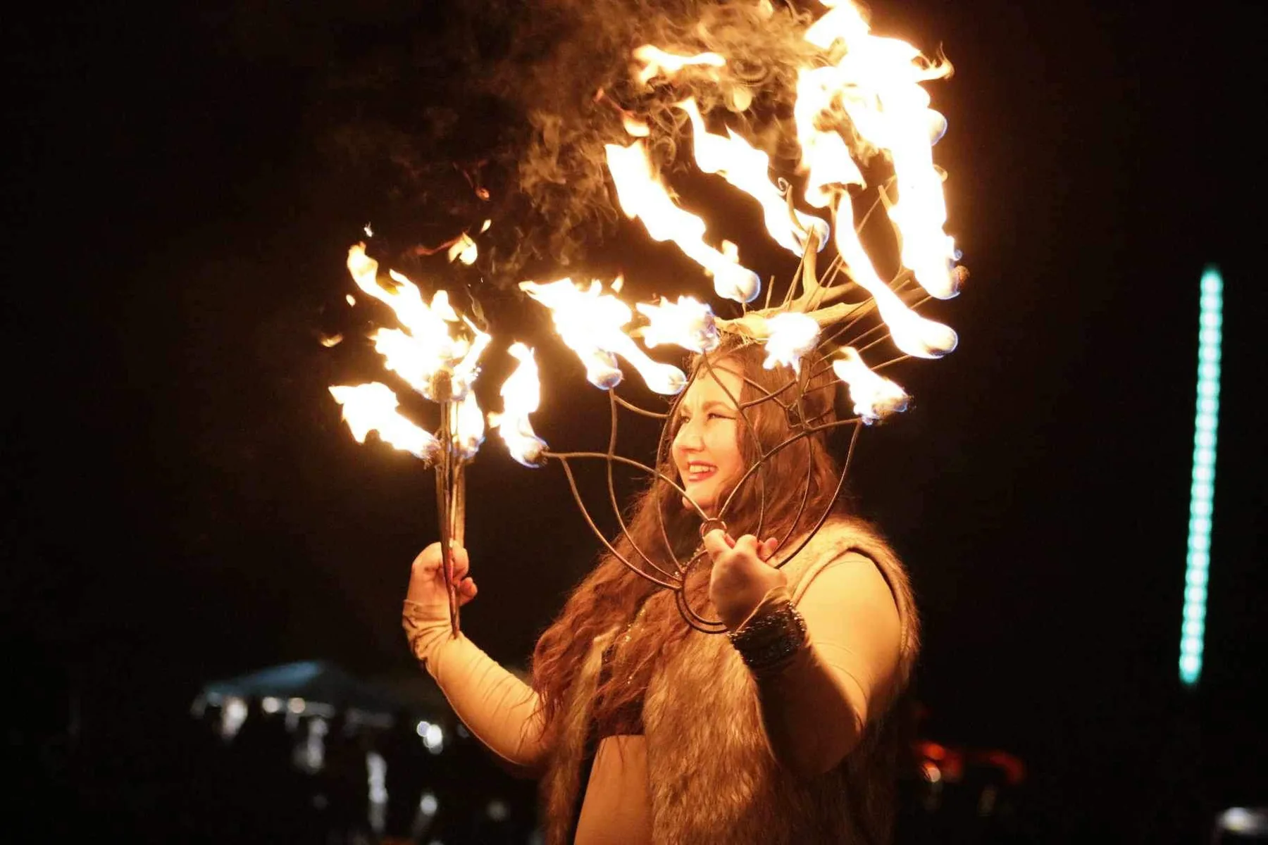 Lorenda performing with fire