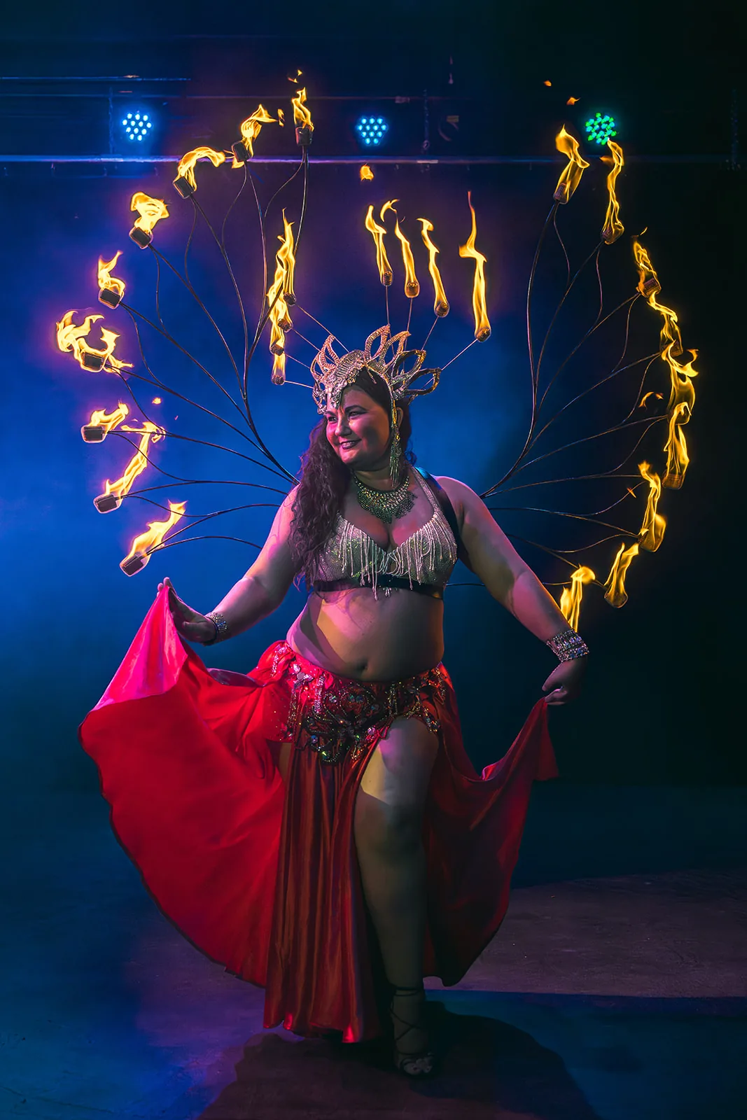 Lorenda performing with fire